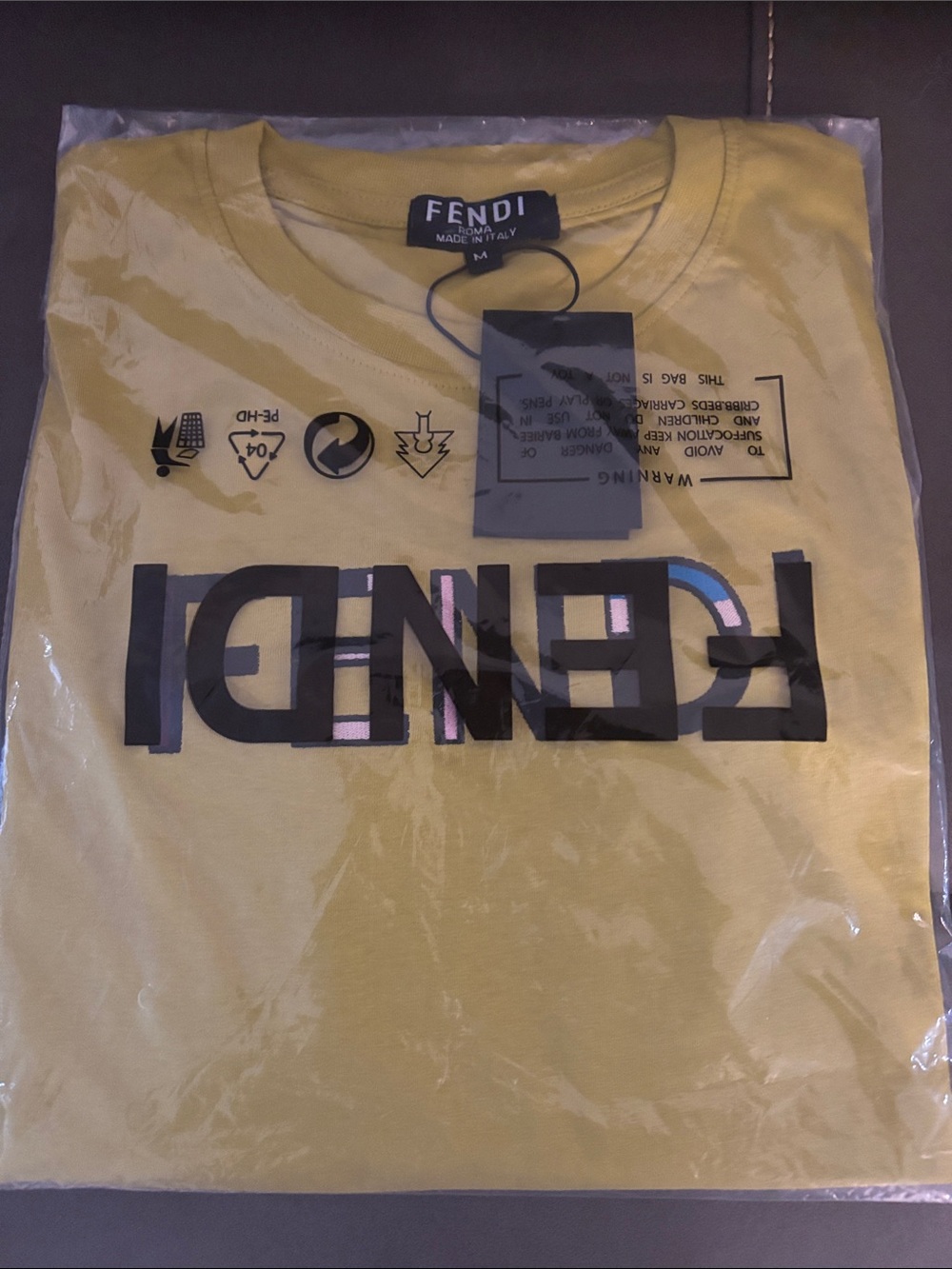 Fendi Men’s Yellow Short Sleeve Logo Tee